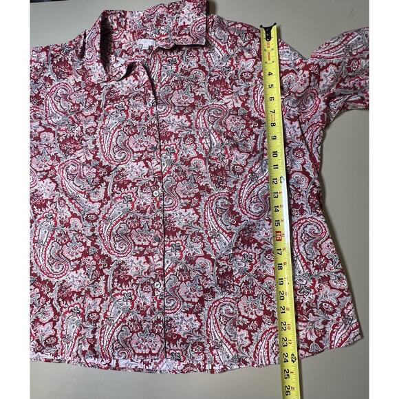 Talbots Woman Red Paisley Floral Long Sleeve Button Up Size 22W - Picture 8 of 9